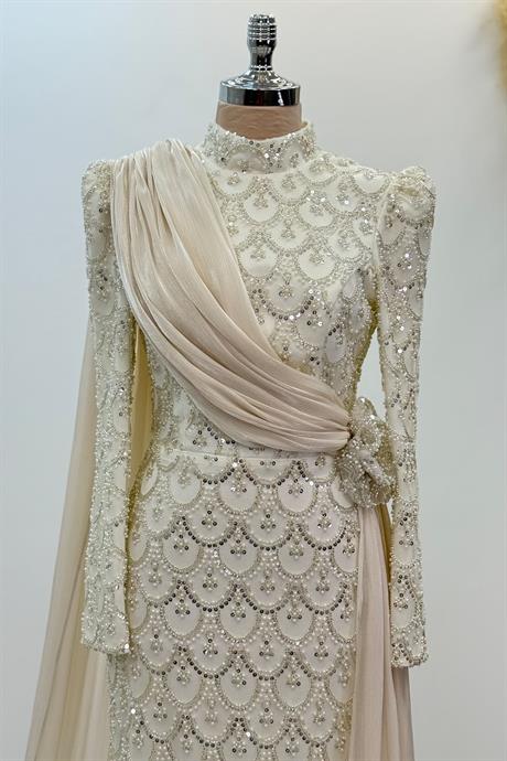 Milena Tesettür Abiye Bej