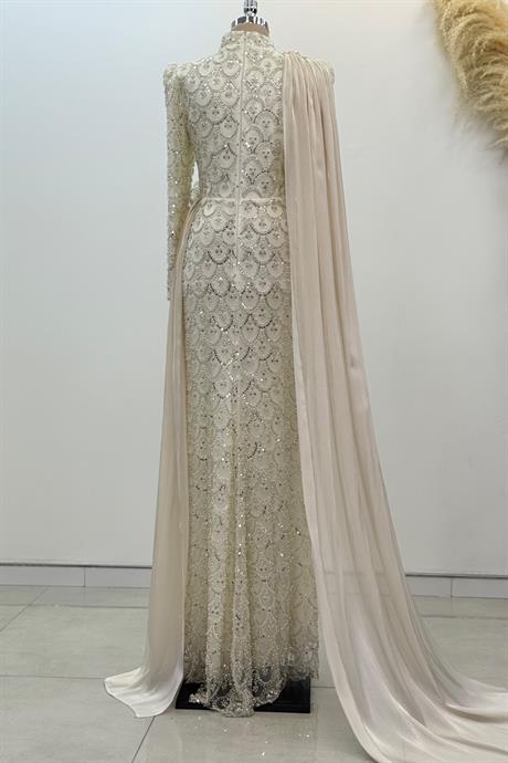 Milena Tesettür Abiye Bej