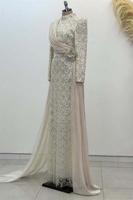 Milena Tesettür Abiye Bej