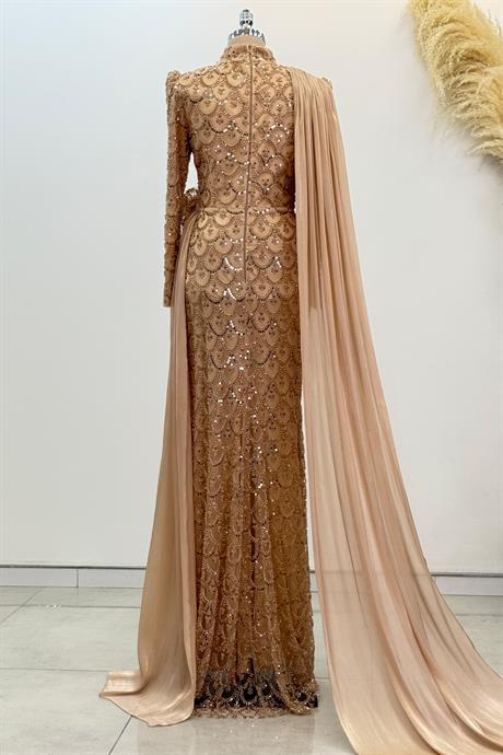 Milena Tesettür Abiye Gold