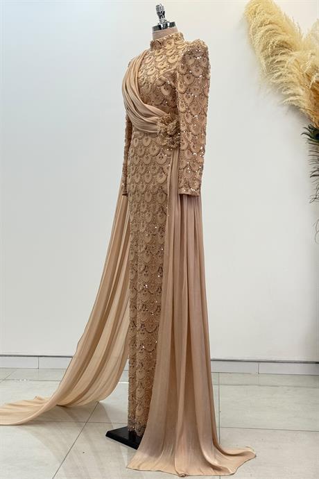 Milena Tesettür Abiye Gold