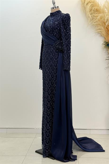 Milena Tesettür Abiye Lacivert