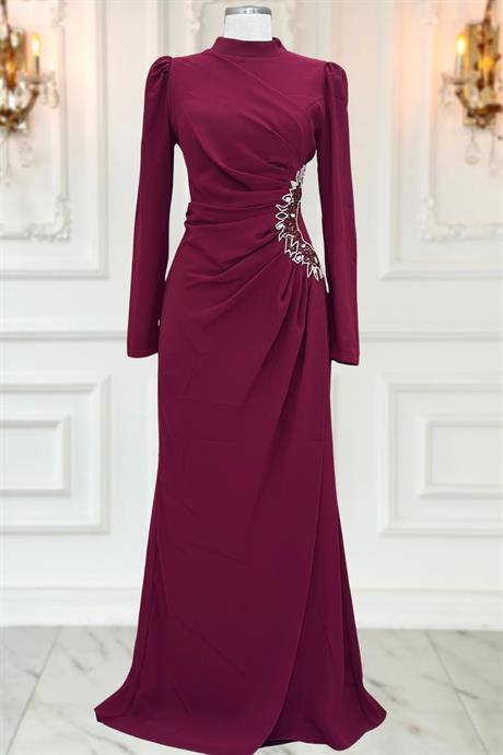 Miray Tesettür Abiye Bordo