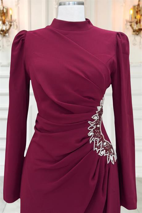 Miray Tesettür Abiye Bordo