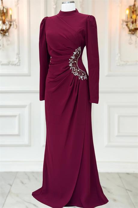 Miray Tesettür Abiye Bordo