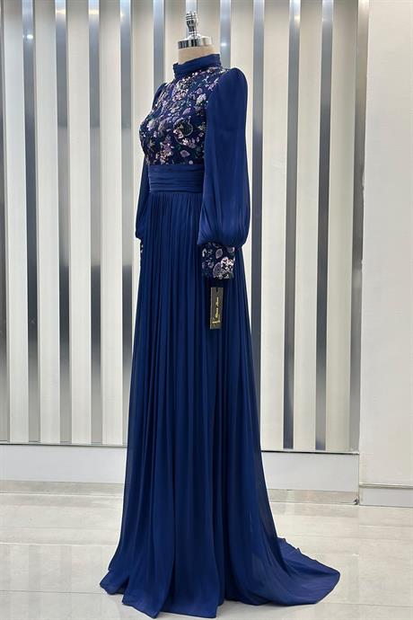 Nadia Tesettür Abiye Lacivert