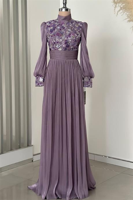 Nadia Tesettür Abiye Lila