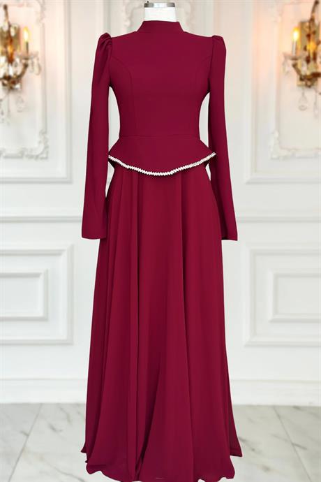 Naz Tesettür Abiye Bordo