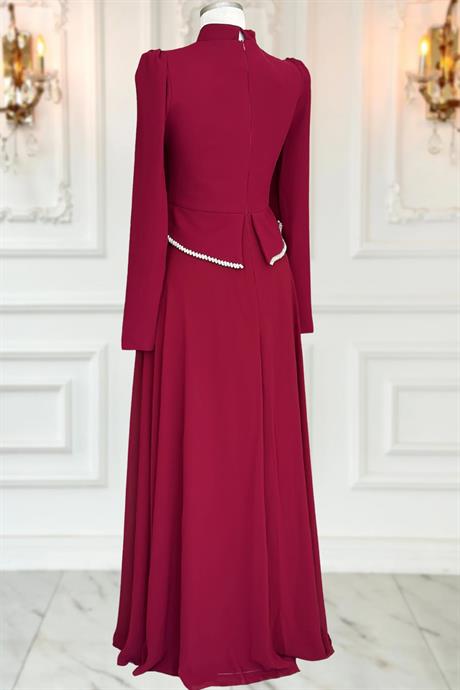 Naz Tesettür Abiye Bordo