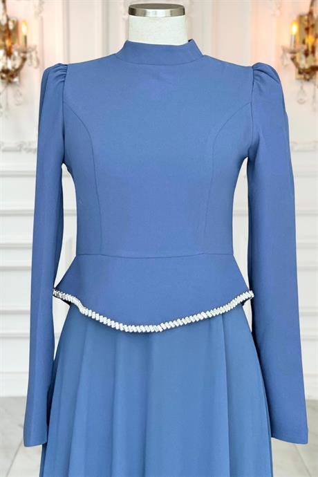 Naz Tesettür Abiye İndigo