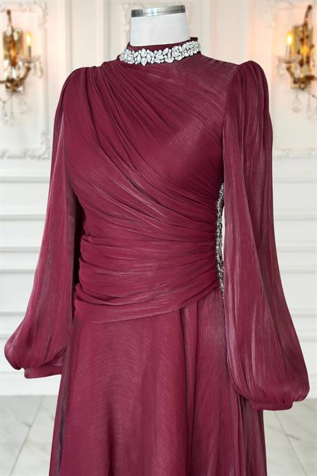 Nergis Tesettür Abiye Bordo