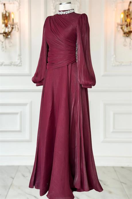 Nergis Tesettür Abiye Bordo