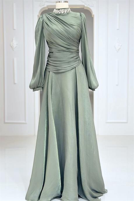 Nergis Tesettür Abiye Çağla Yeşili