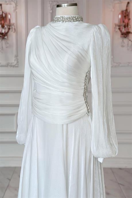 Nergis Tesettür Abiye Ekru