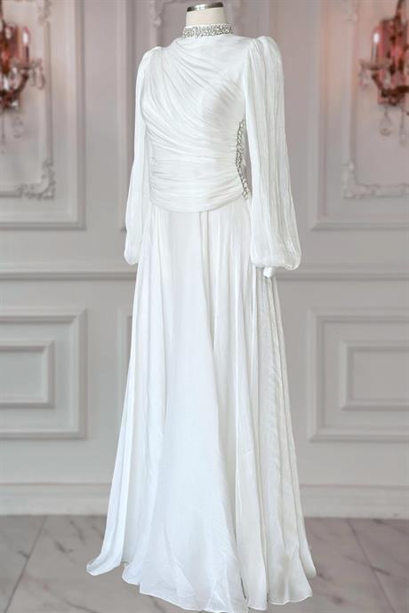 Nergis Tesettür Abiye Ekru