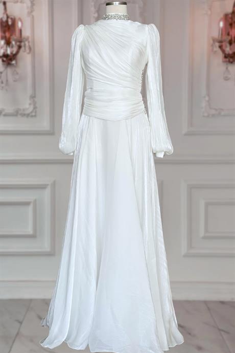 Nergis Tesettür Abiye Ekru