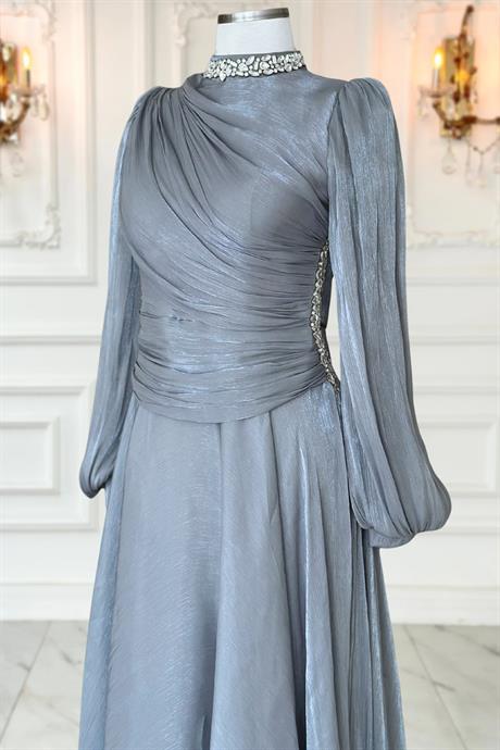 Nergis Tesettür Abiye İndigo