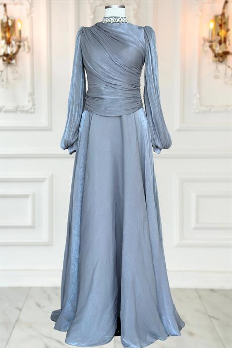 Nergis Tesettür Abiye İndigo