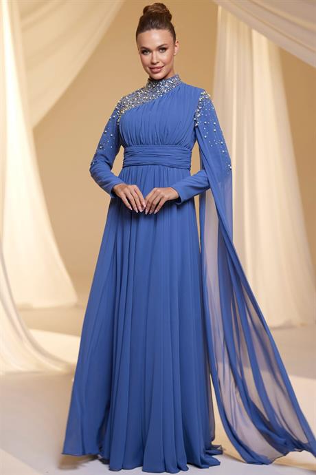 Nihal Tesettür Abiye İndigo