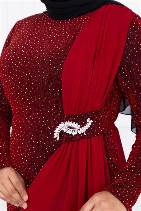 Nil Tesettür Abiye Bordo