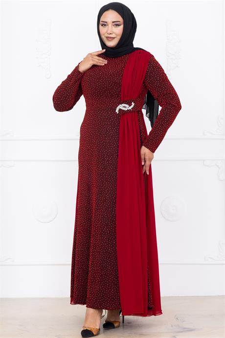 Nil Tesettür Abiye Bordo