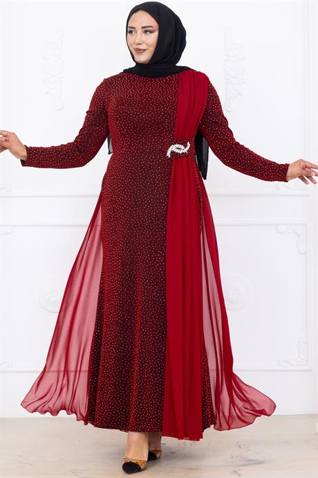 Nil Tesettür Abiye Bordo