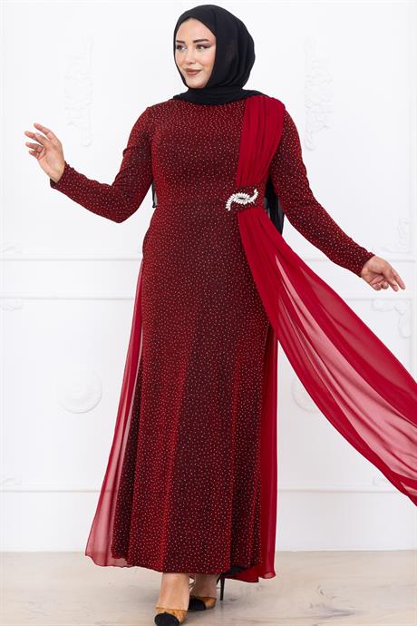 Nil Tesettür Abiye Bordo