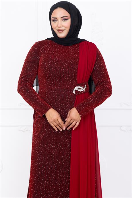 Nil Tesettür Abiye Bordo