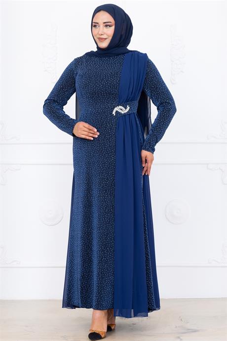 Nil Tesettür Abiye İndigo