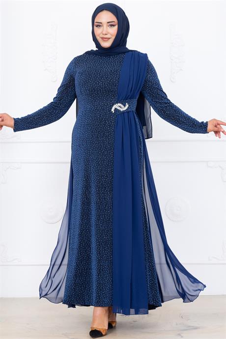 Nil Tesettür Abiye İndigo