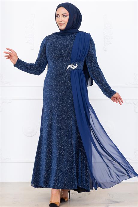 Nil Tesettür Abiye İndigo