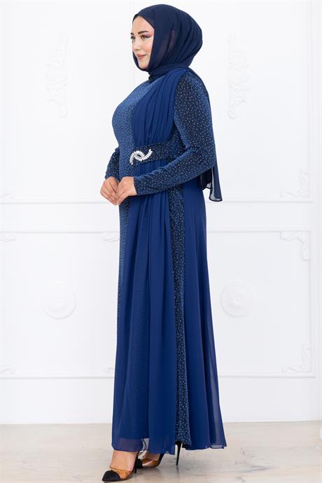Nil Tesettür Abiye İndigo