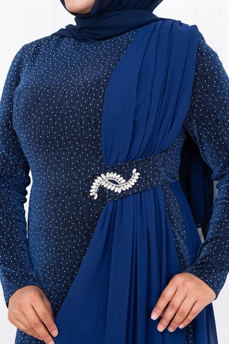 Nil Tesettür Abiye İndigo