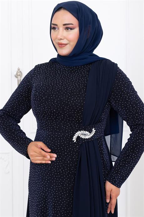 Nil Tesettür Abiye Lacivert