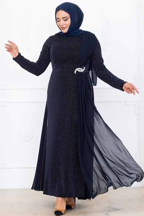 Nil Tesettür Abiye Lacivert