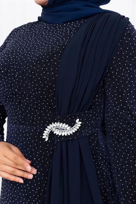 Nil Tesettür Abiye Lacivert