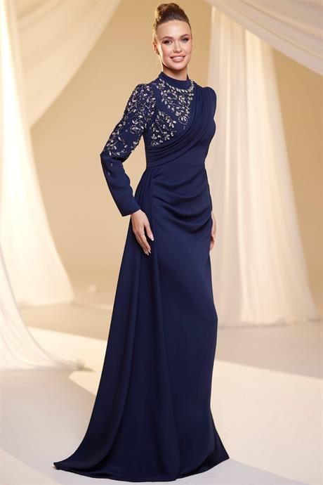 Nil Tesettür Abiye Lacivert