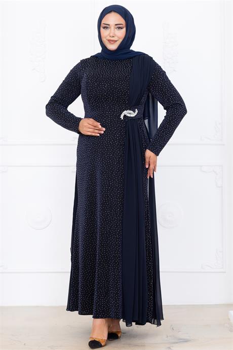 Nil Tesettür Abiye Lacivert