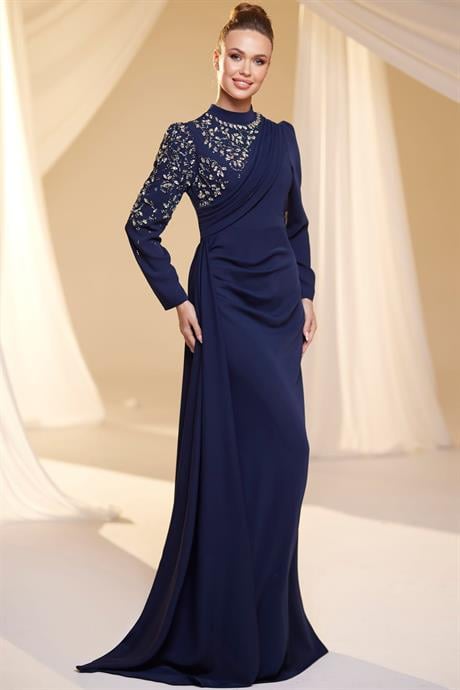 Nil Tesettür Abiye Lacivert