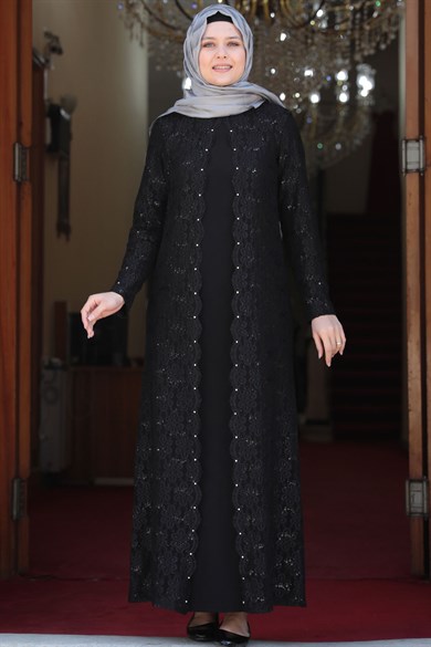 Papatya Tesettür Abiye Siyah