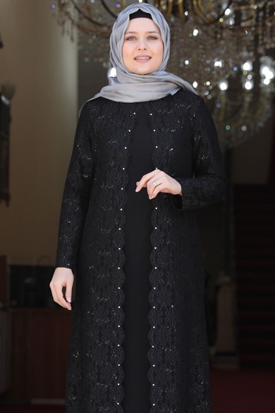 Papatya Tesettür Abiye Siyah