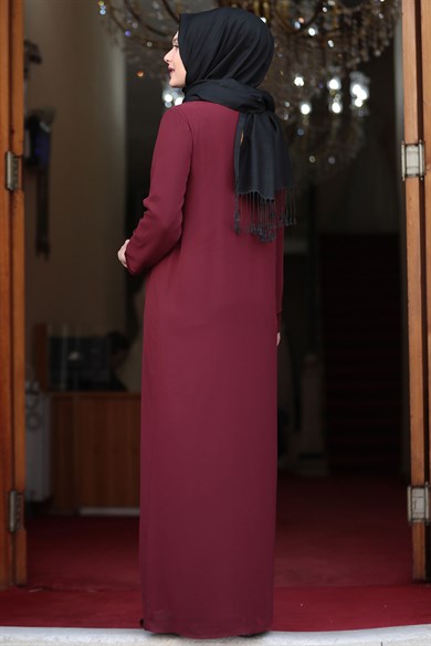 Parıltı Tesettür Abiye Bordo