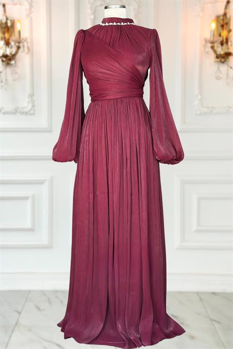 Pelin Tesettür Abiye Bordo