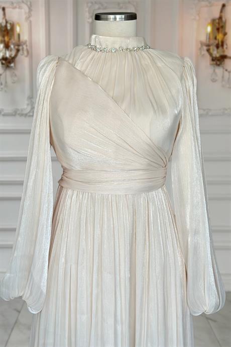 Pelin Tesettür Abiye Krem