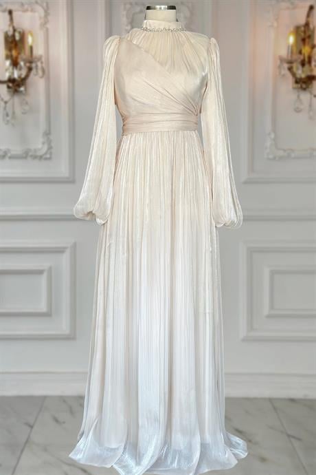 Pelin Tesettür Abiye Krem