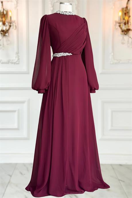 Peri Şifon Tesettür Abiye Bordo