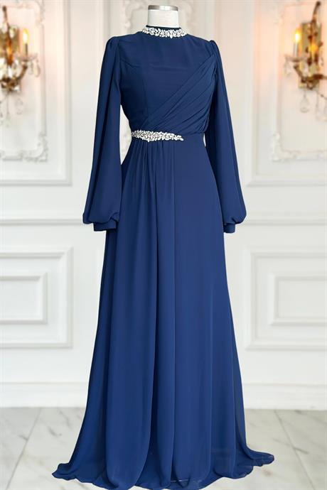 Peri Şifon Tesettür Abiye Lacivert