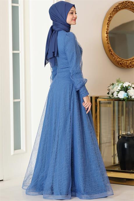 Peri Tesettür Abiye İndigo