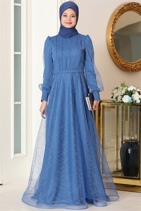 Peri Tesettür Abiye İndigo