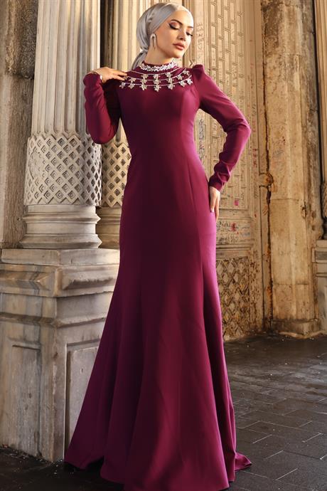 Peri Tesettür Abiye Mürdüm